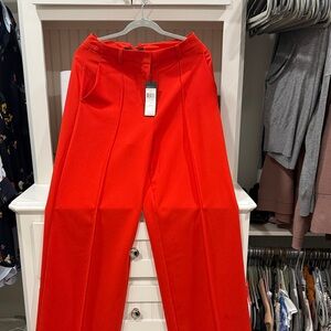 Bright Red High-Waist Wide-Leg Pants